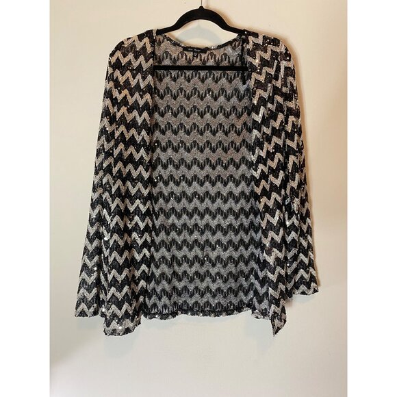 Blue Sage Black & Silver Chevron Sequin Tank Top & Jacket XL - Picture 4 of 16